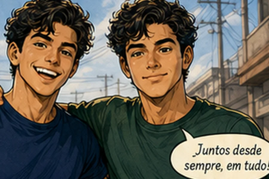 Caio e Theo, irmãos gêmeos, no início da vida adulta